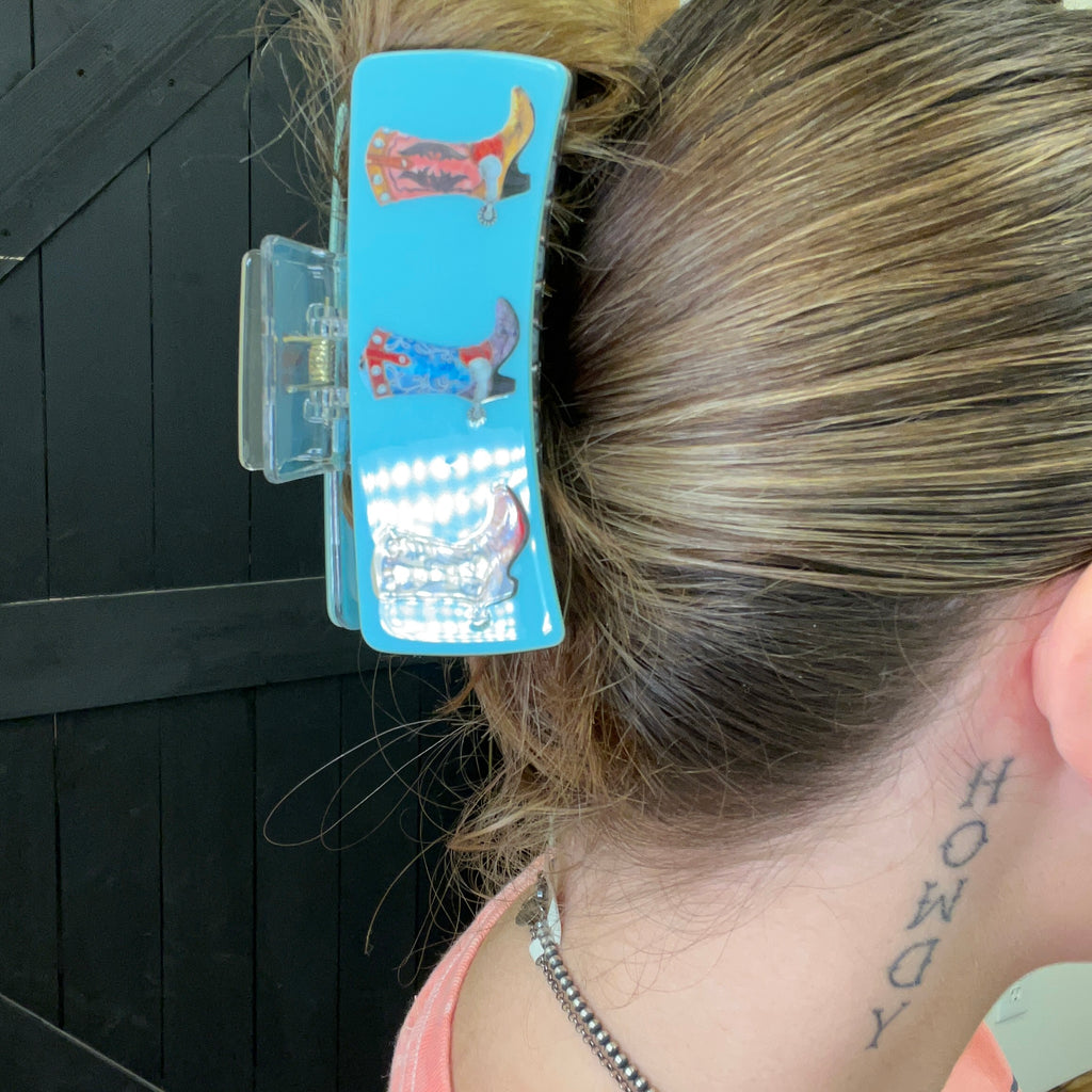 bluecowboyboothairclawclip