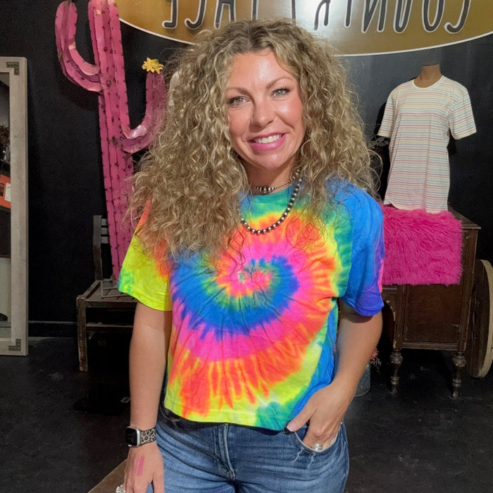 Boxy Bright Tie Dye Crop Top - Country Lace Boutique