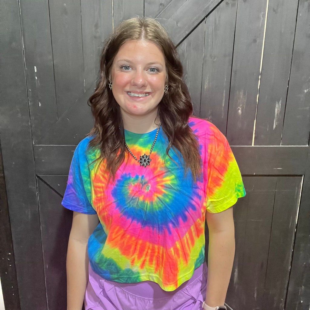 Boxy Bright Tie Dye Crop Top - Country Lace Boutique