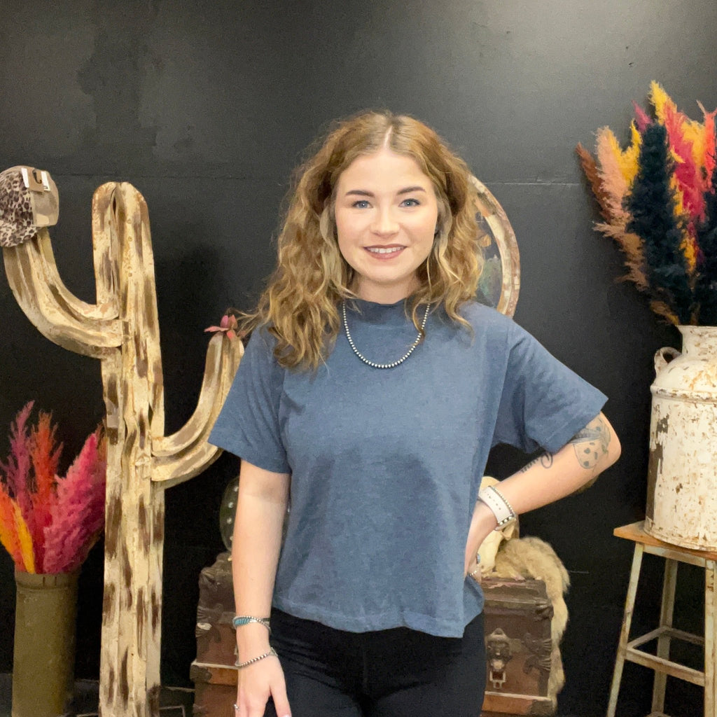 Boxy Heather Navy Crop Top - Country Lace Boutique