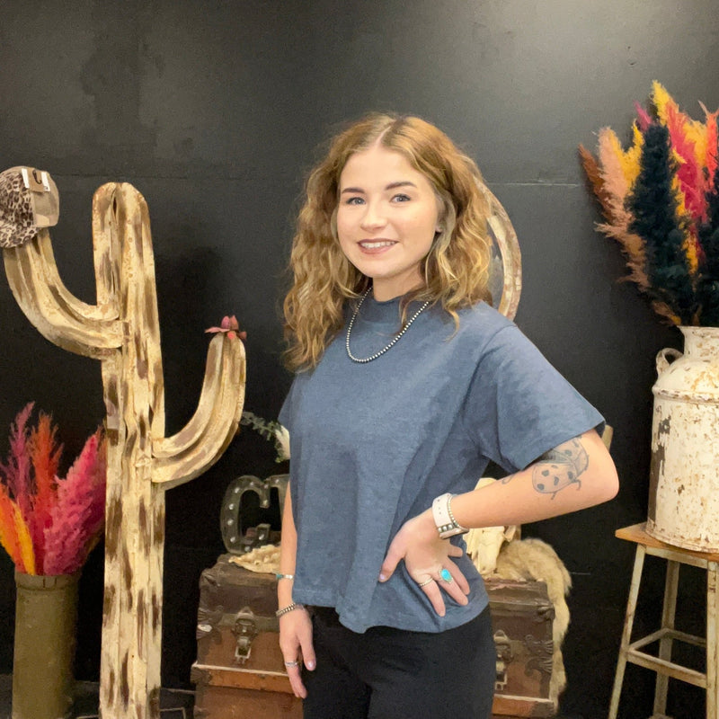 Boxy Heather Navy Crop Top - Country Lace Boutique