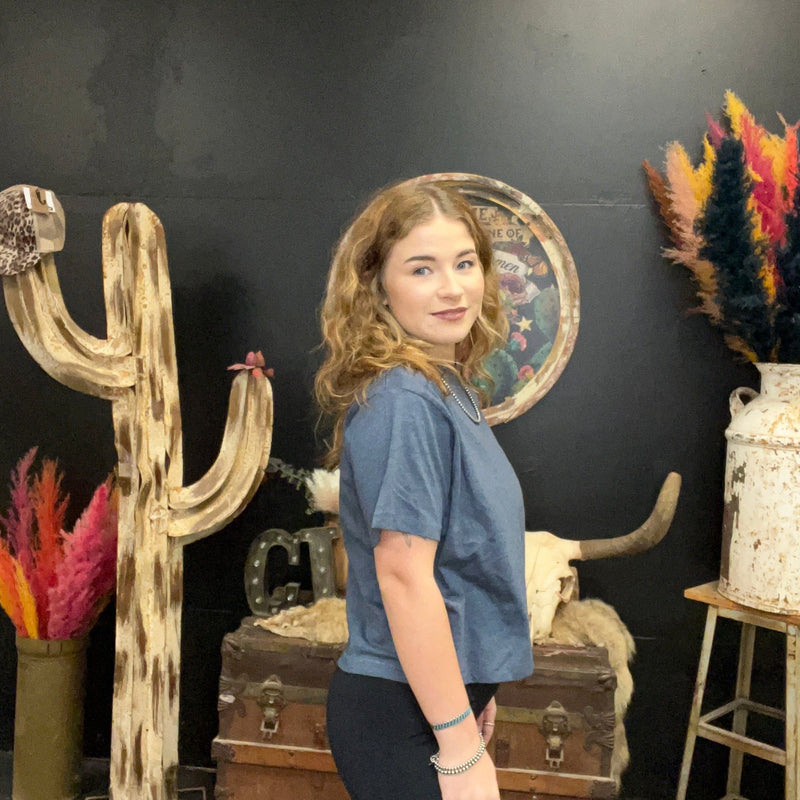 Boxy Heather Navy Crop Top - Country Lace Boutique