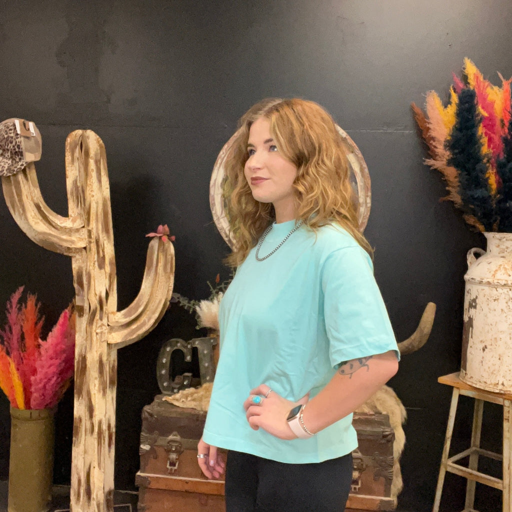 Boxy Saltwater Turquoise Crop Top - Country Lace Boutique