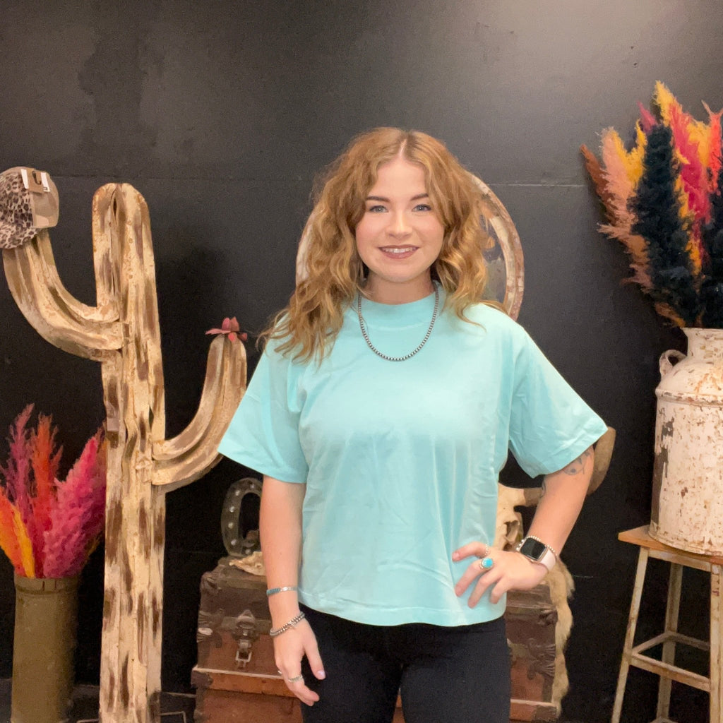 Boxy Saltwater Turquoise Crop Top - Country Lace Boutique