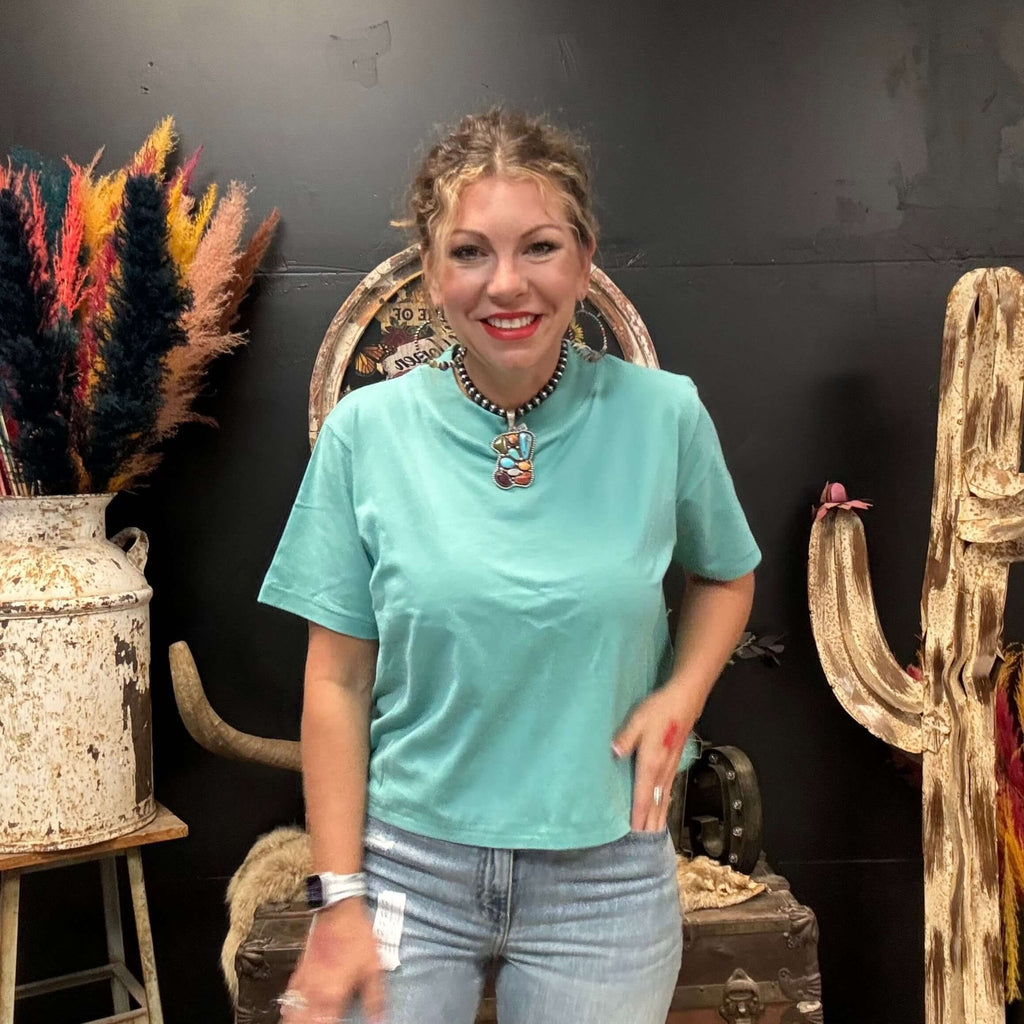 Boxy Turquoise Crop Top - Country Lace Boutique