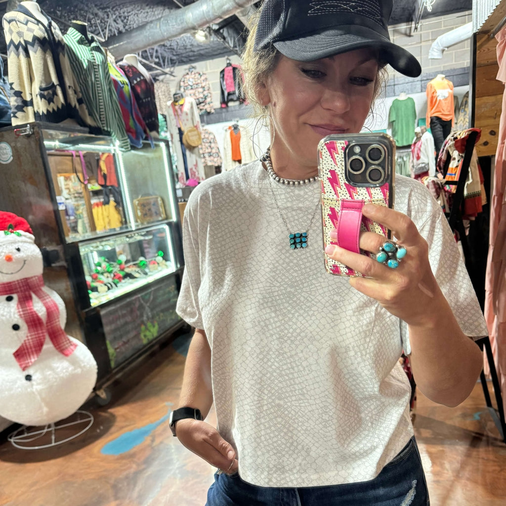 Boxy White Reptile Crop Top - Country Lace Boutique