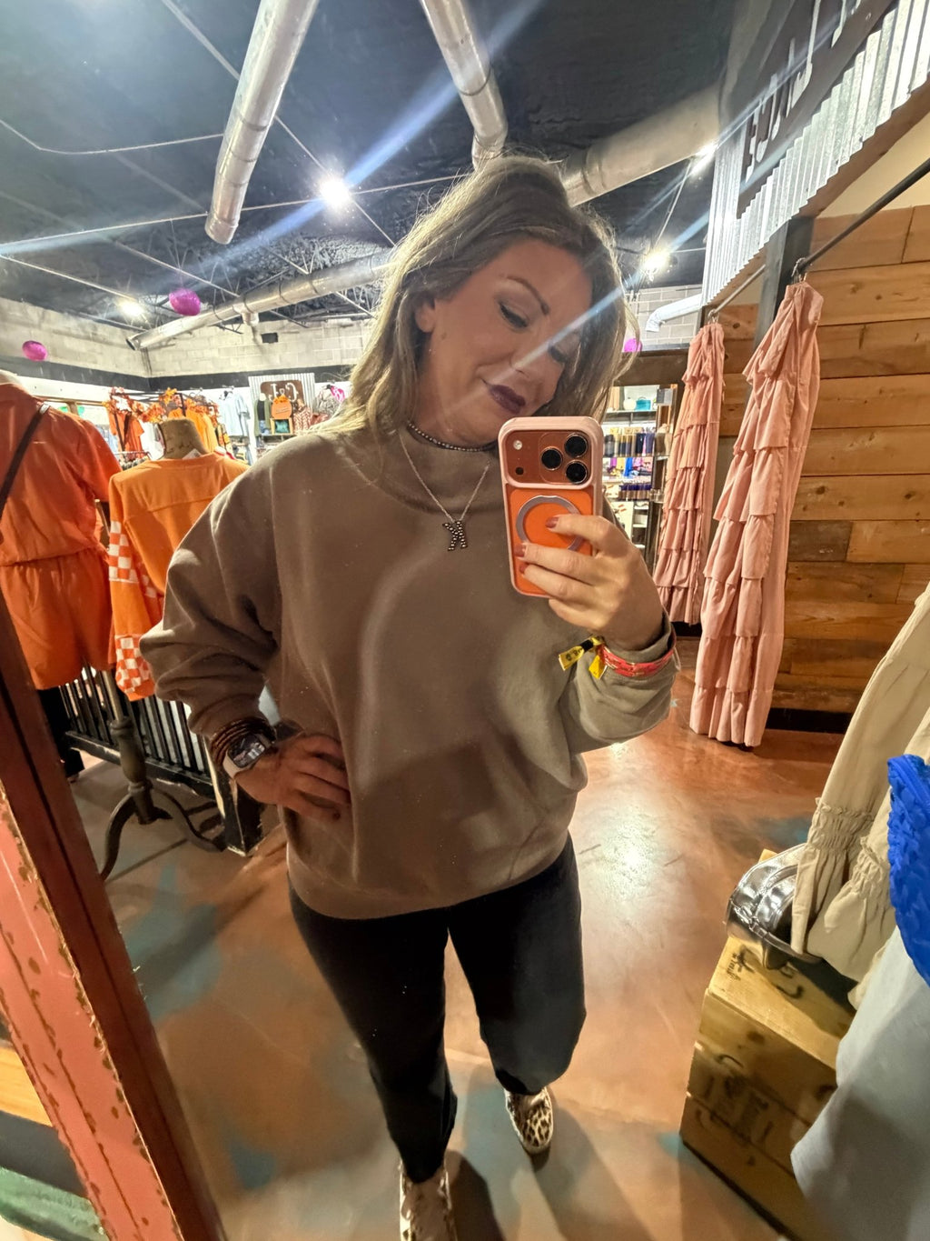 Brown Mock Neck Oversized Sweatshirt - Country Lace Boutique