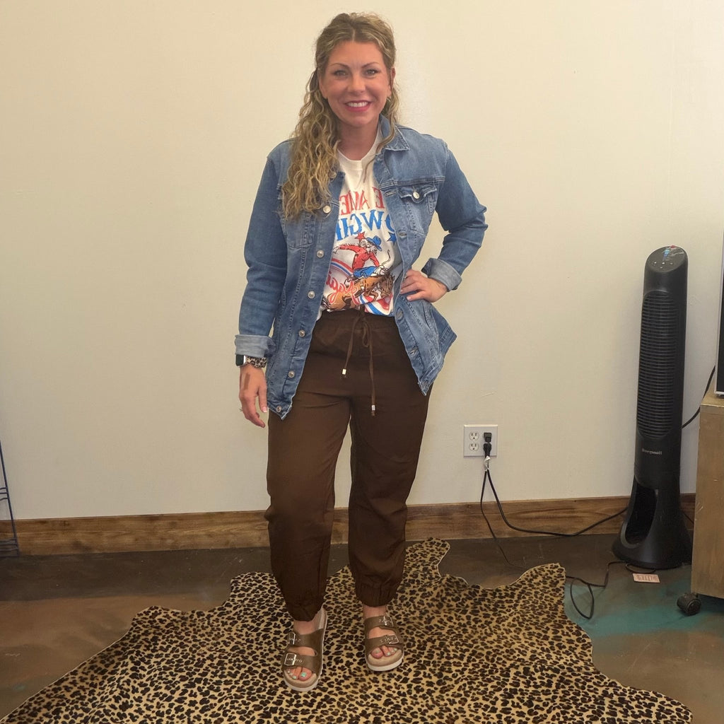 Brown SILKY Draw String Joggers - Country Lace Boutique