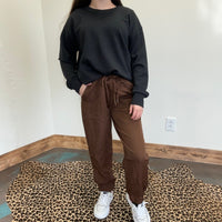 Brown SILKY Draw String Joggers - Country Lace Boutique