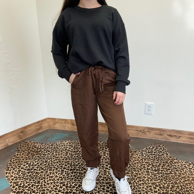Brown SILKY Draw String Joggers - Country Lace Boutique