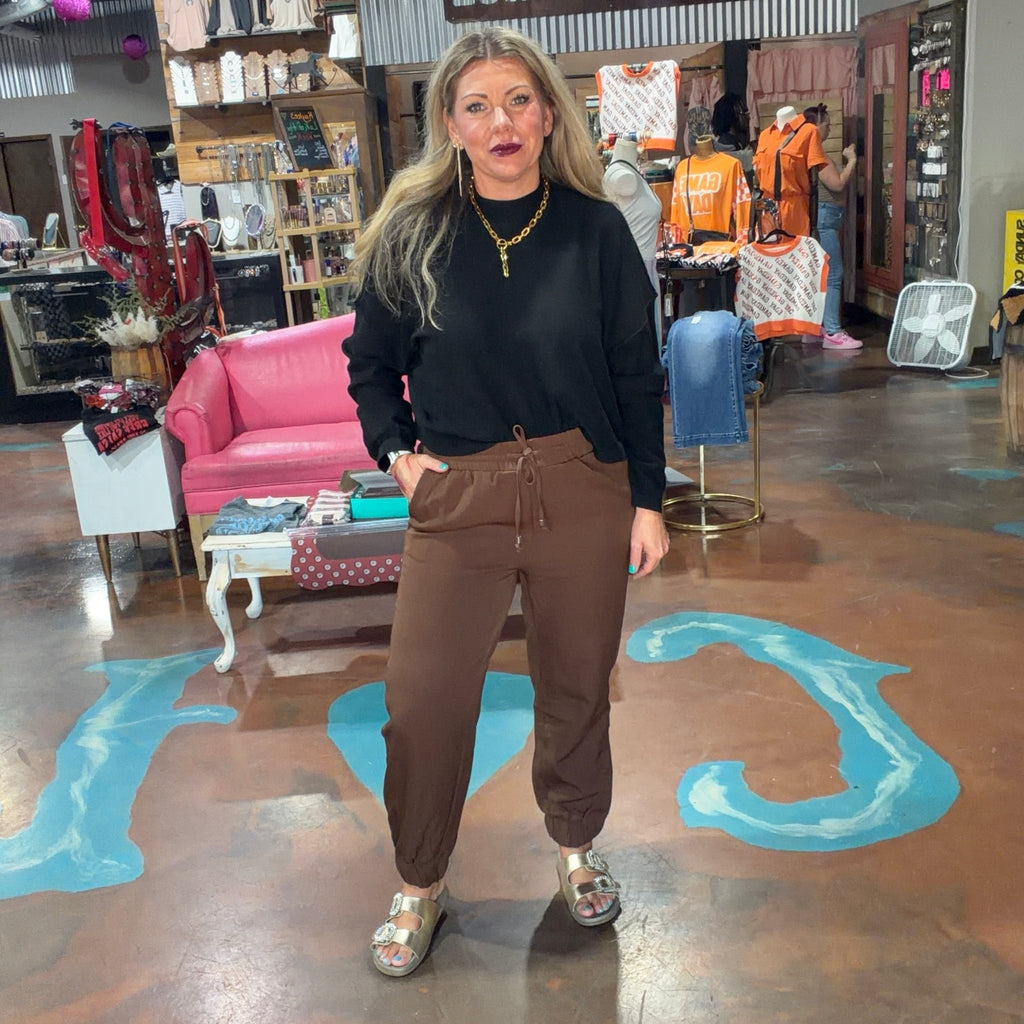 Brown SILKY Draw String Joggers - Country Lace Boutique
