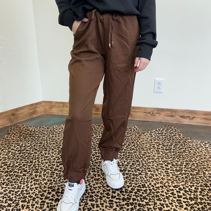 Brown SILKY Draw String Joggers - Country Lace Boutique