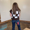 Brown & White V Neck Checker Sweater Vest - Country Lace Boutique