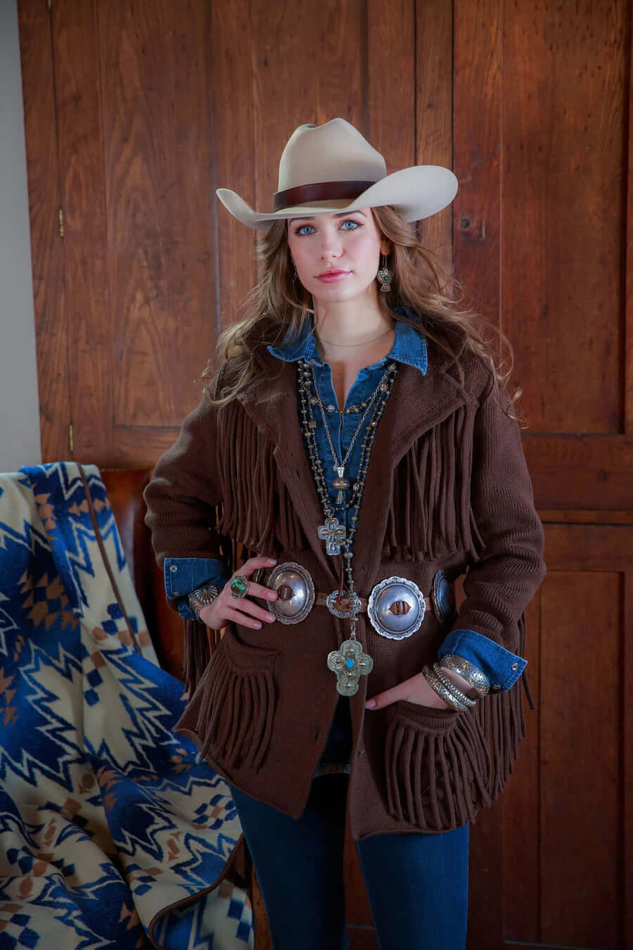 Brown Fringe Tasha Polizzi Thick Coat / Medium