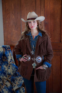 Brown Fringe Tasha Polizzi Thick Coat / Medium