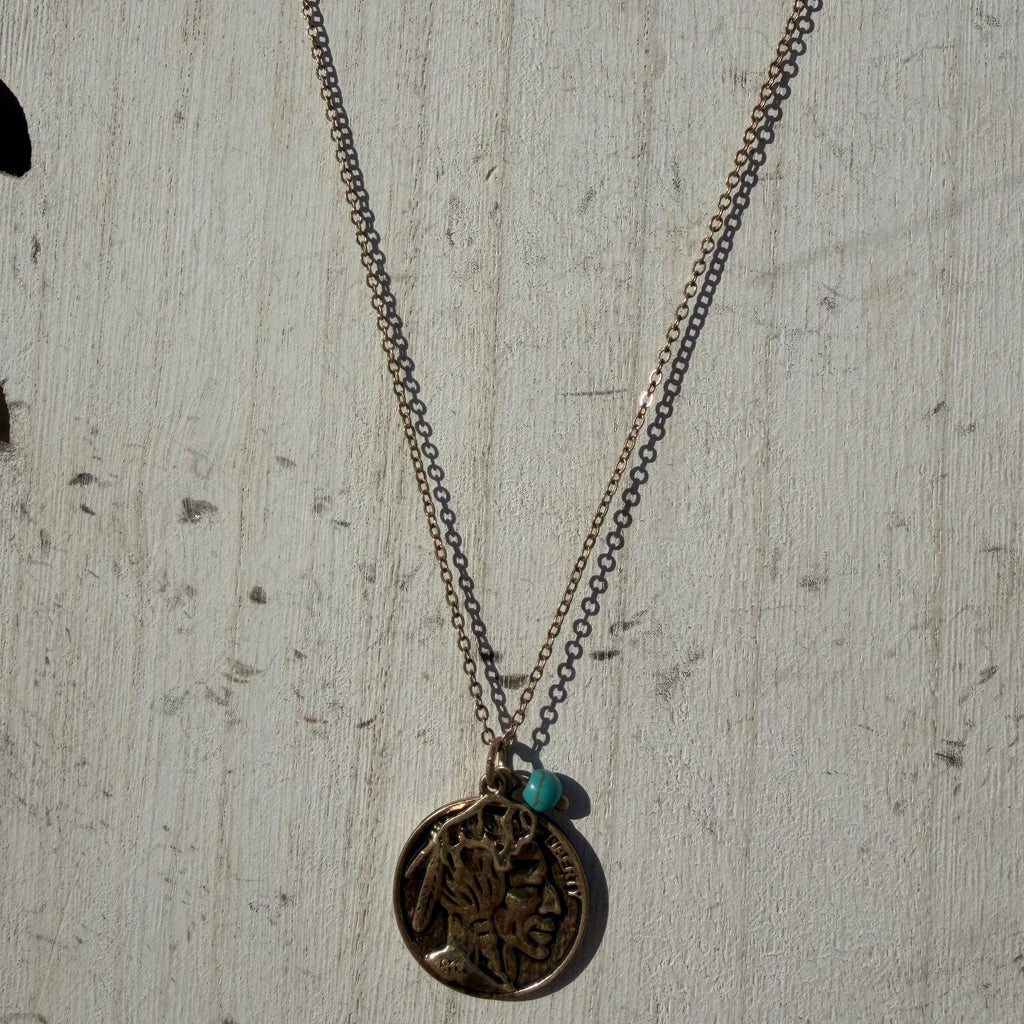 Buffalo Charm & Coin Gold Fashion Necklace - Country Lace Boutique