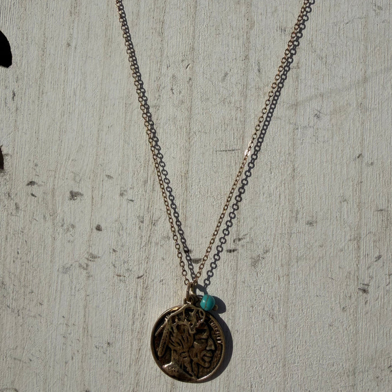 Buffalo Charm & Coin Gold Fashion Necklace - Country Lace Boutique