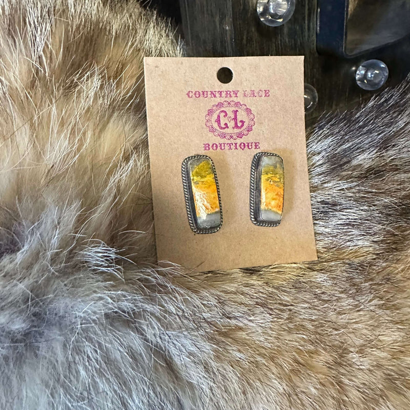 Bumble Bee Rectangle with Rope Detail Post Sterling Silver Earring - Country Lace Boutique