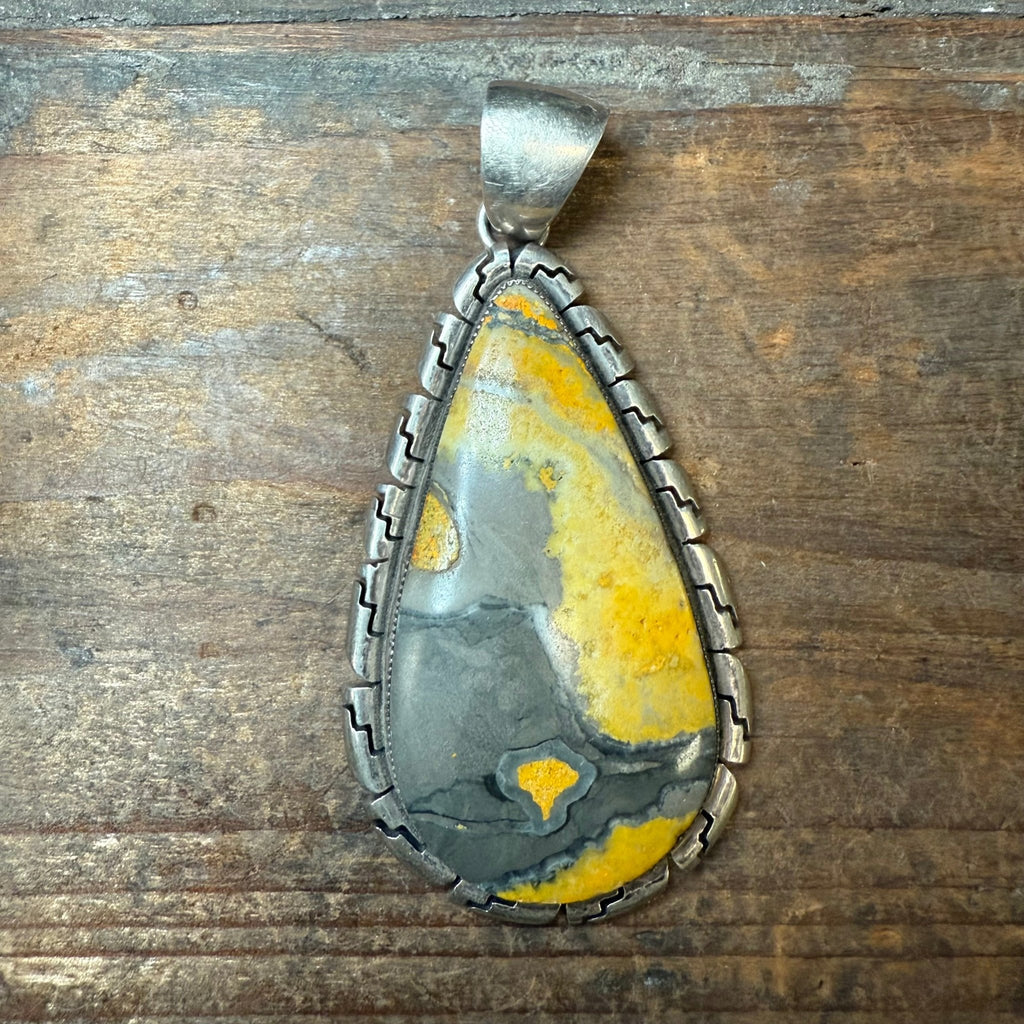 Bumblebee Jasper Yellow Teardrop Sterling Silver Pendant for Necklace - Country Lace Boutique