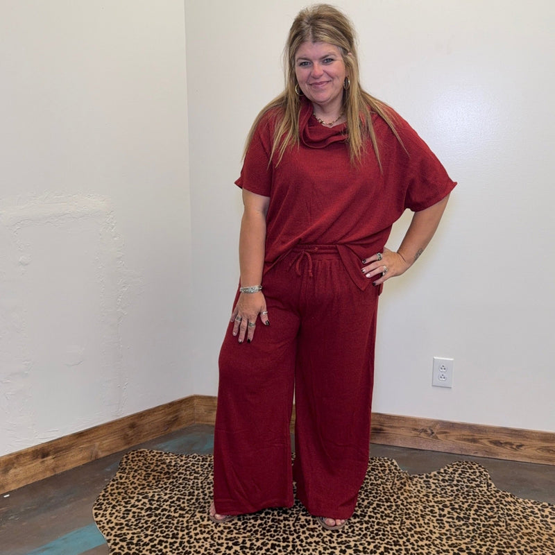 Burgundy Wine Cowneck Ribbed Shirt - Country Lace Boutique