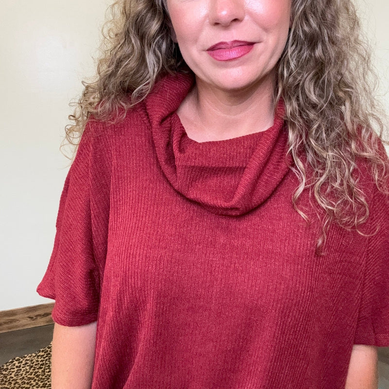 Burgundy Wine Cowneck Ribbed Shirt - Country Lace Boutique