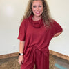 Burgundy Wine Cowneck Ribbed Shirt - Country Lace Boutique