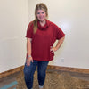 Burgundy Wine Cowneck Ribbed Shirt - Country Lace Boutique