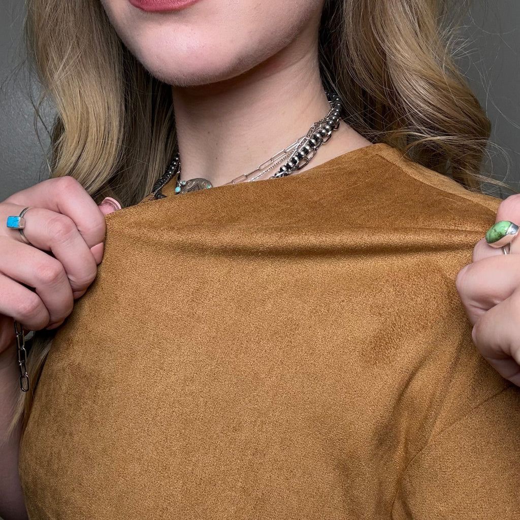 Camel Brown Suede Like Short Sleeve Shirt - Country Lace Boutique