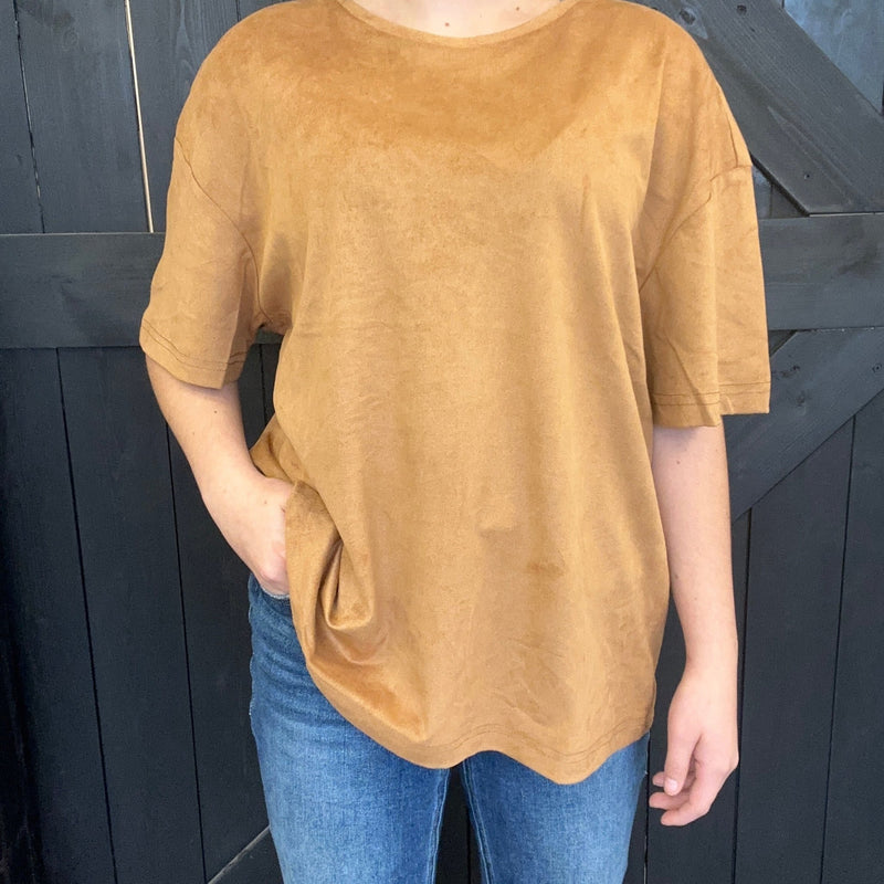 Camel Brown Suede Like Short Sleeve Shirt - Country Lace Boutique