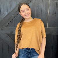 Camel Brown Suede Like Short Sleeve Shirt - Country Lace Boutique