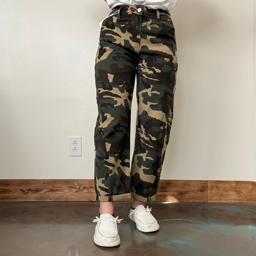 Camo Mid Rise Barrel Risen Jeans - Country Lace Boutique