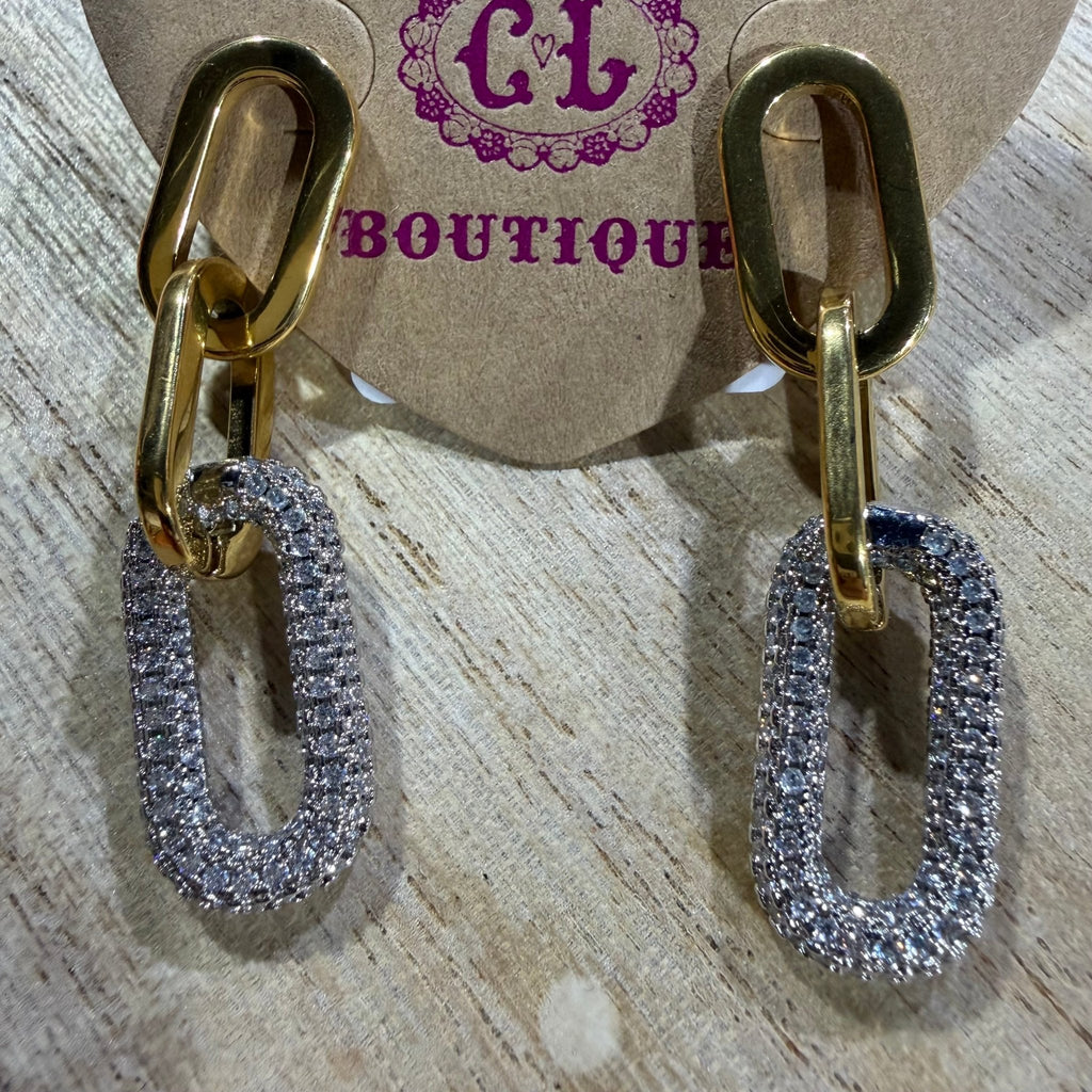 Chain Link Dangle Gold & Silver Sparkle Post Stud Fashion Earrings - Country Lace Boutique