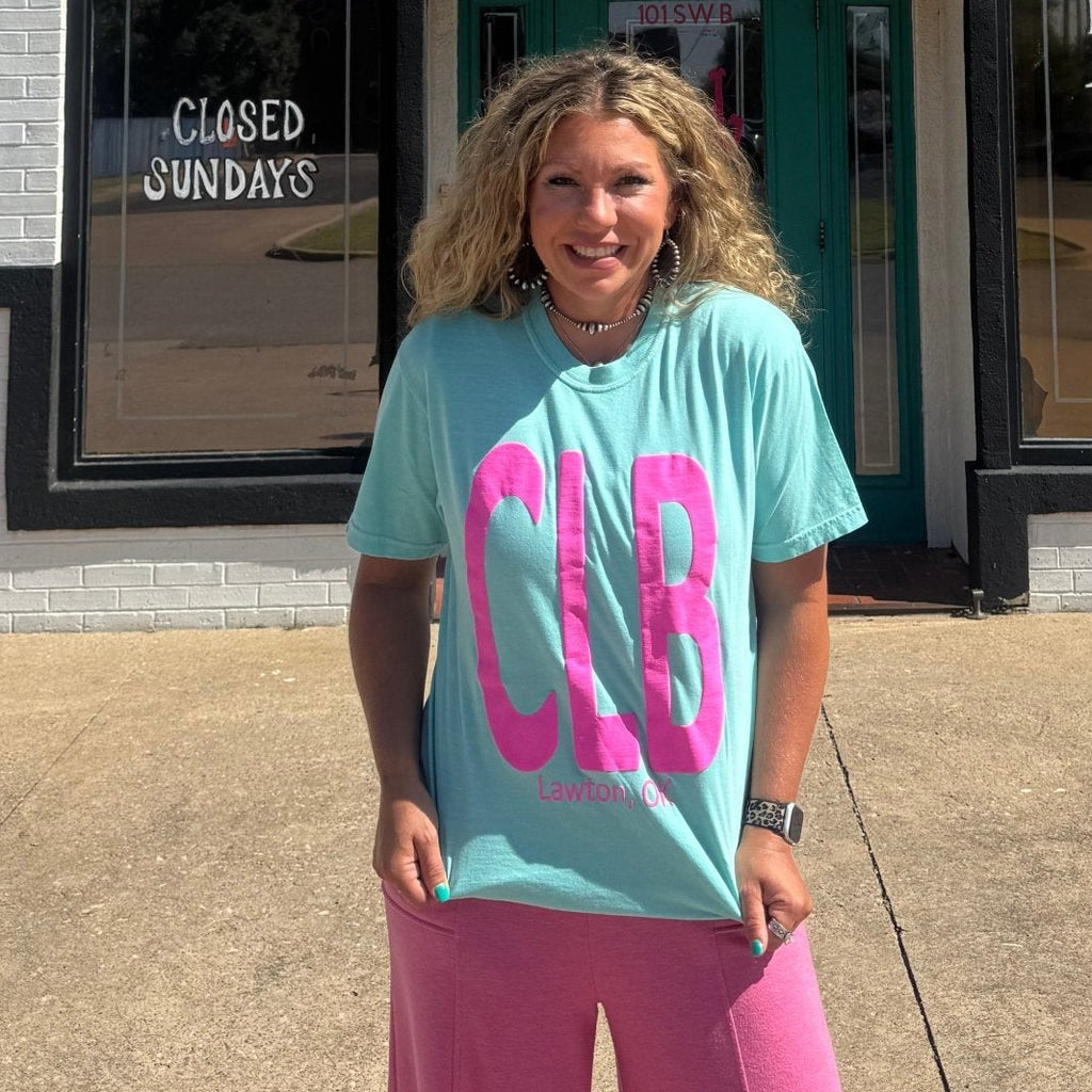 Chalky Mint & Hot Pink CLB Comfort Color T-shirt - Country Lace Boutique