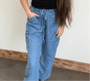 Chambray Like Elastic Waist Tie Cargo Joggers - Country Lace Boutique