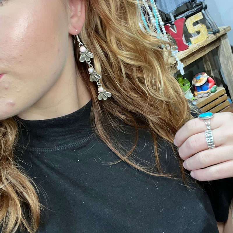 Chandelier Pink Conch Fan Sterling Silver Earring - Country Lace Boutique