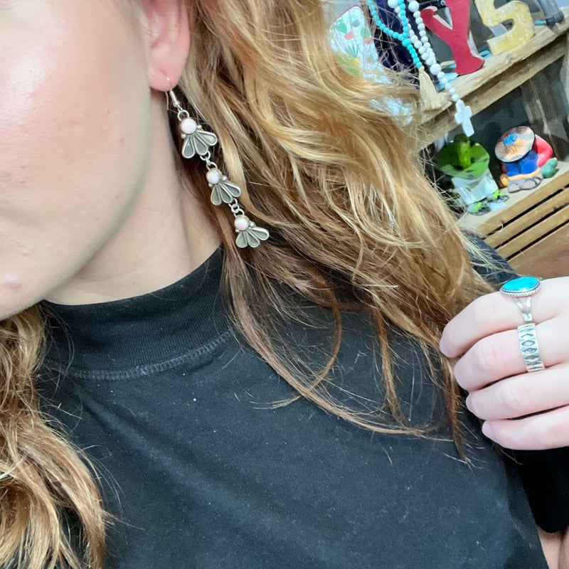 Chandelier Pink Conch Fan Sterling Silver Earring - Country Lace Boutique