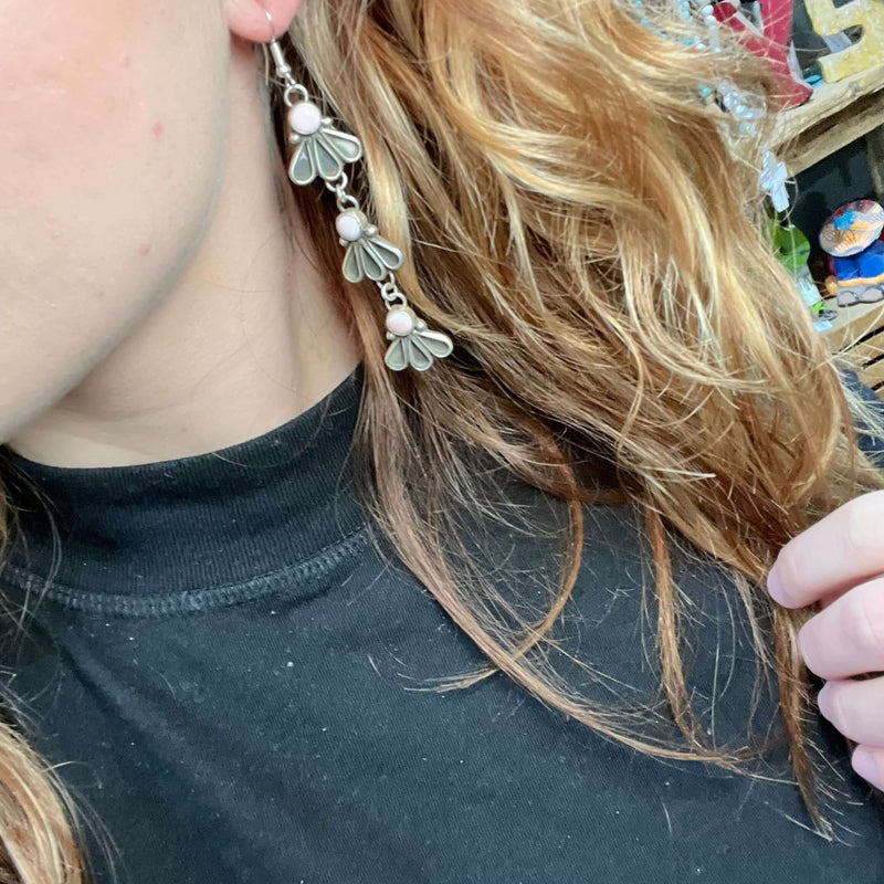 Chandelier Pink Conch Fan Sterling Silver Earring - Country Lace Boutique