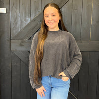 Charcoal Dolman Ribbed Soft Long sleeve Shirt - Country Lace Boutique