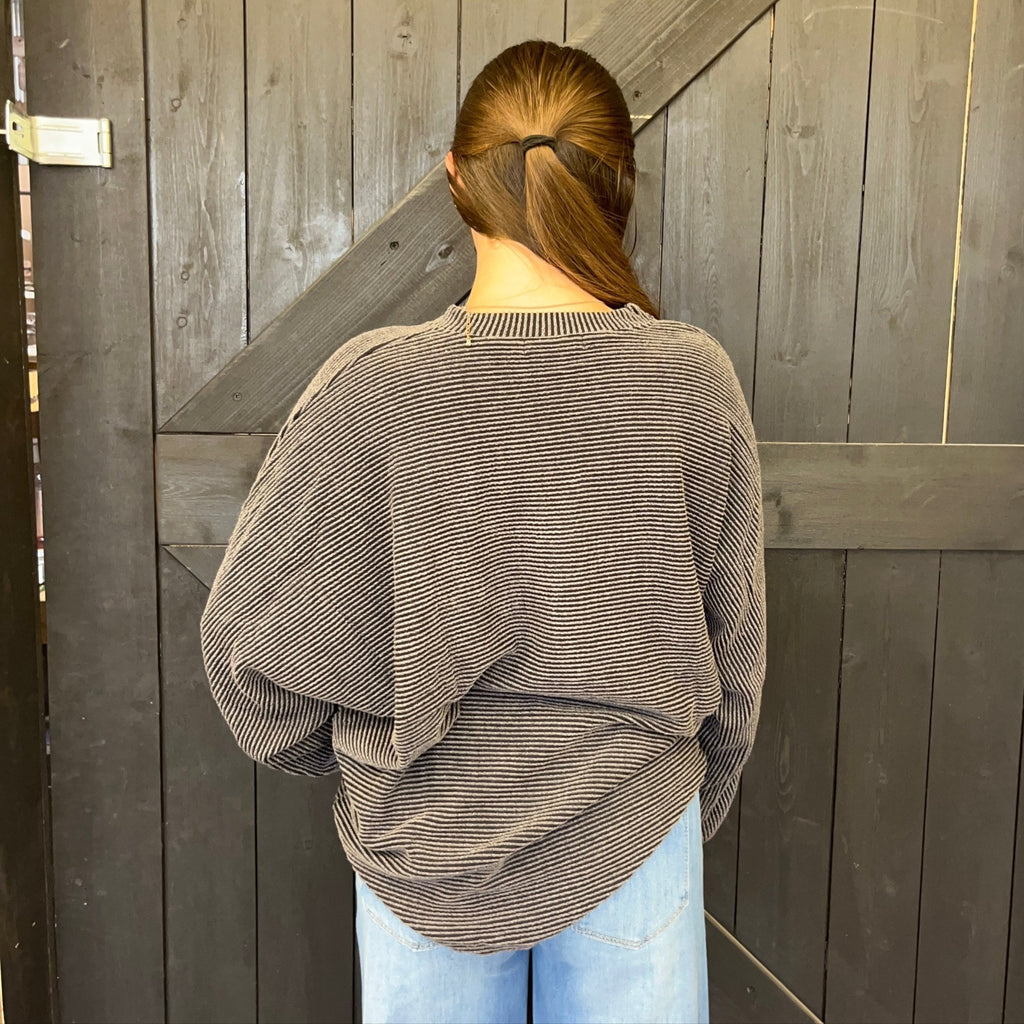 Charcoal Dolman Ribbed Soft Long sleeve Shirt - Country Lace Boutique