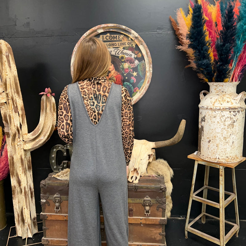 Charcoal Gray Sleeveless Romper Jumpsuit w/ Pockets - Country Lace Boutique