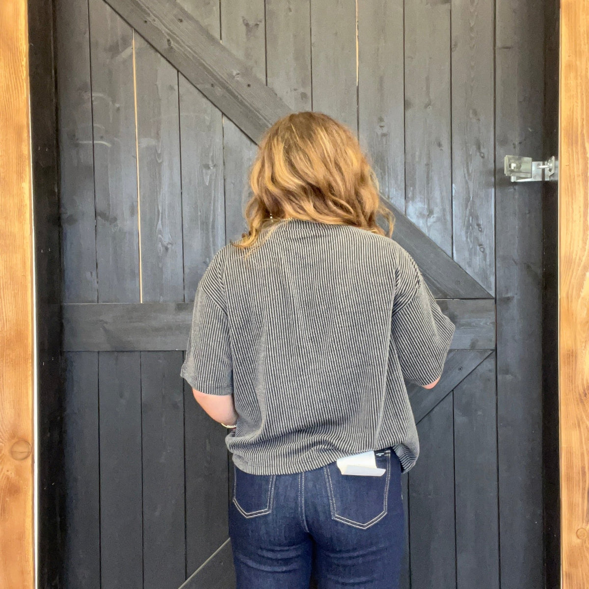 Charcoal Gray & White Chonky Ribbed Short Sleeve Shirt - Country Lace Boutique