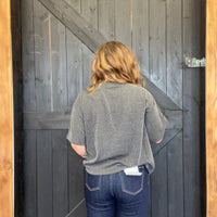 Charcoal Gray & White Chonky Ribbed Short Sleeve Shirt - Country Lace Boutique