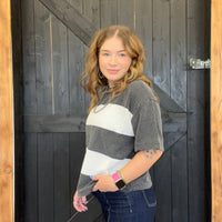 Charcoal Gray & White Chonky Ribbed Short Sleeve Shirt - Country Lace Boutique