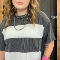 Charcoal Gray & White Chonky Ribbed Short Sleeve Shirt - Country Lace Boutique