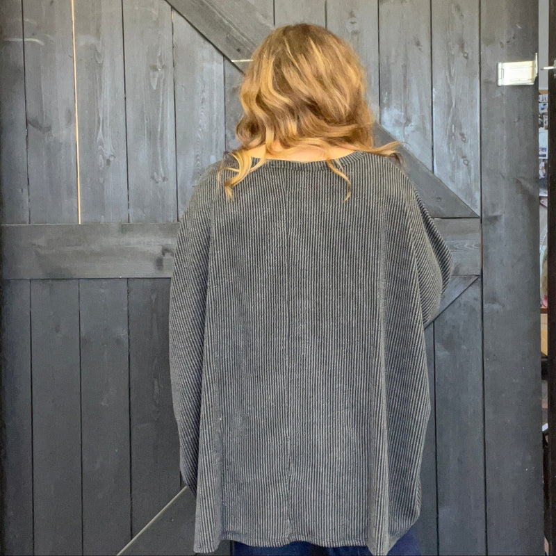 Charcoal Ribbed Dolman Shortsleeve Top - Country Lace Boutique