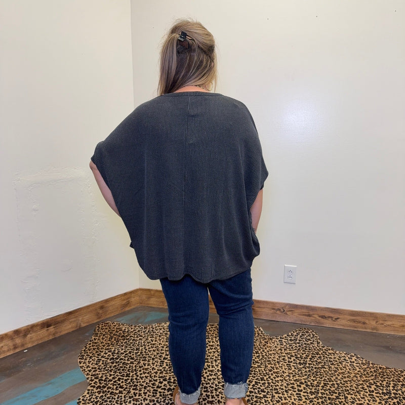 Charcoal Ribbed Dolman Shortsleeve Top - Country Lace Boutique