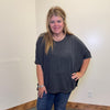 Charcoal Ribbed Dolman Shortsleeve Top - Country Lace Boutique