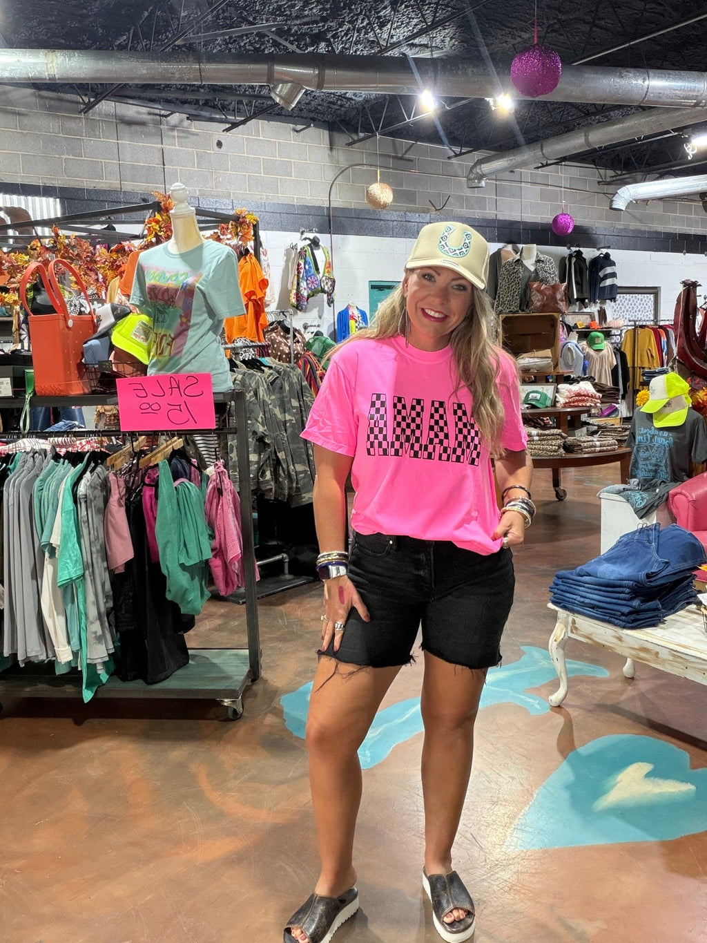Checkered Mama Hot Pink Comfort Color Tee - Country Lace Boutique