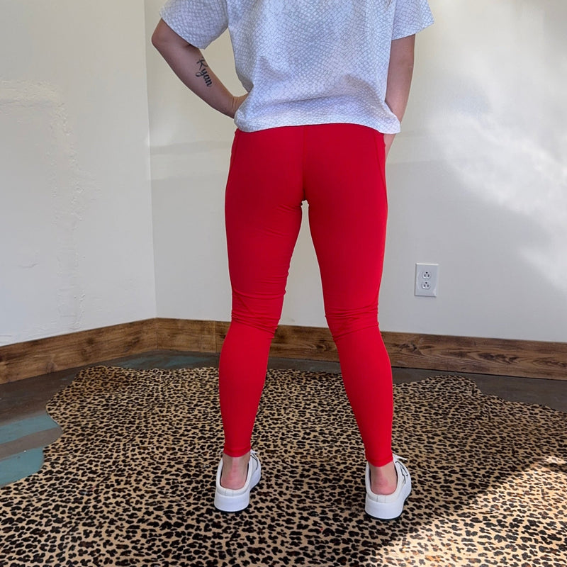 Cherry Red Mono B Tapered Band High Waist Leggings w/Pockets - Country Lace Boutique