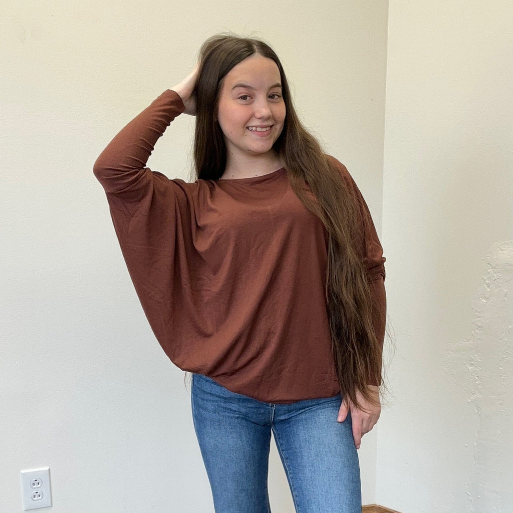 Chestnut Brown Dolman 3/4 Sleeve Shirt - Country Lace Boutique